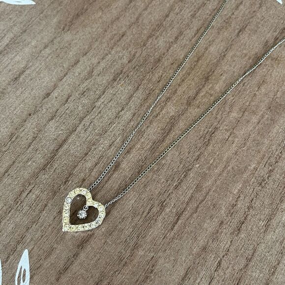 Vintage Necklace Rhinestone Heart Pendant Cable Chain Box Clasp Closure - Picture 12 of 15